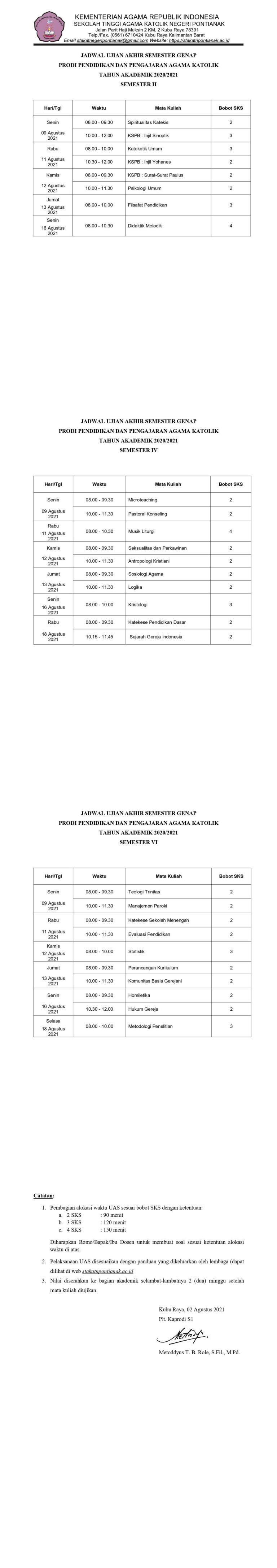 JADWAL UJIAN AKHIR SEMESTER GENAP TAHUN AKADEMIK 2020/2021